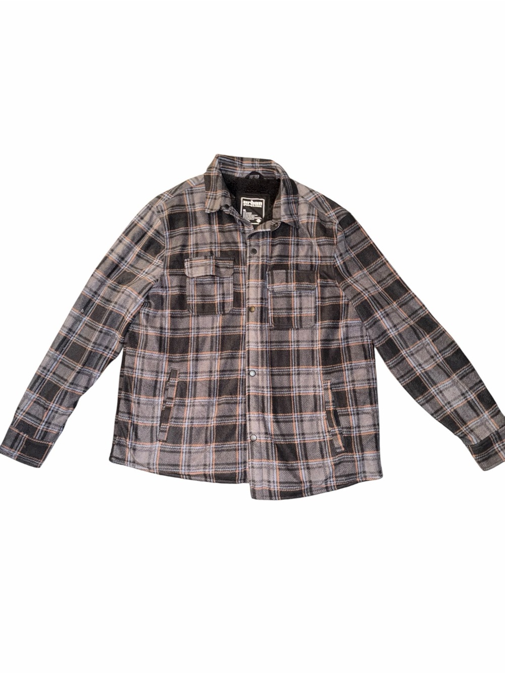 urban pipeline Men's Plaid Button-Down Shirt Jacket - Black, Gray & Tan
